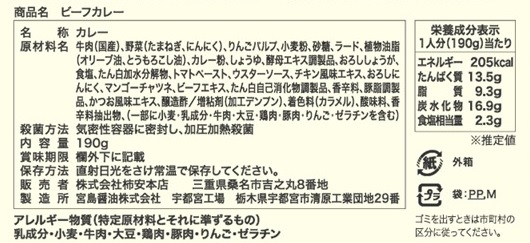 こだわりレトルトカレー頒布会の8月ラベル1