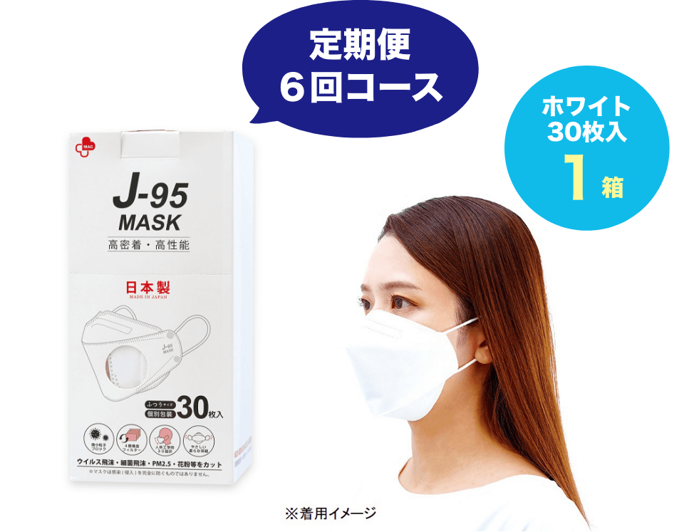 【定期便６回】日本製　Ｊ－９５　４層構造立体マスク