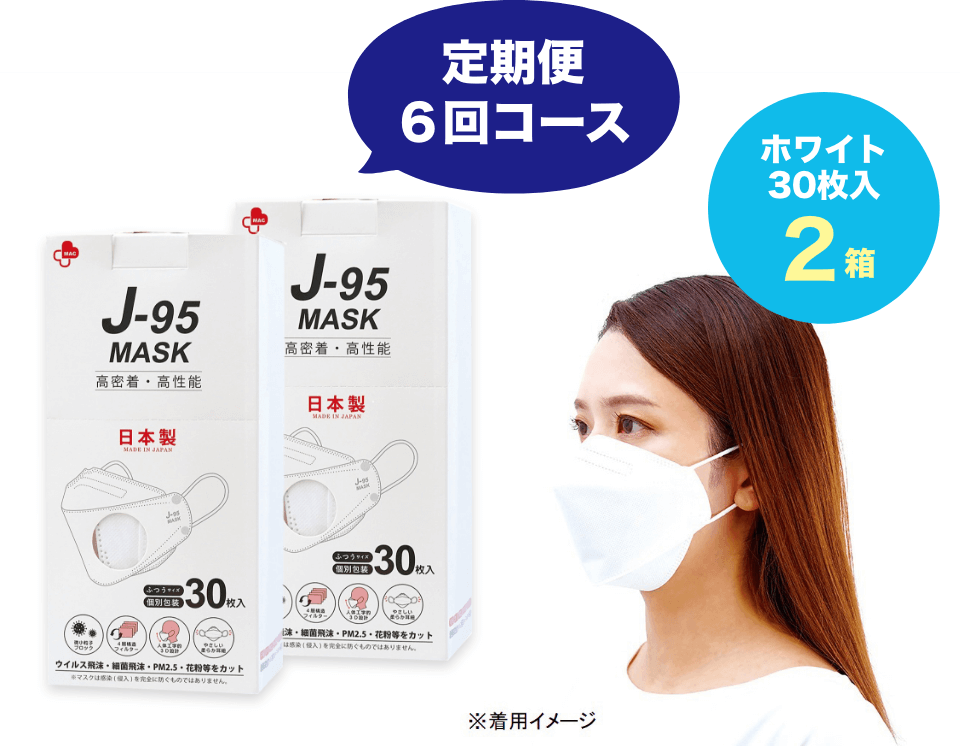 【定期便６回】日本製　Ｊ－９５　４層構造立体マスク