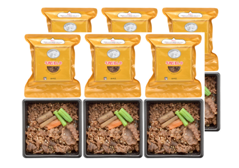 「〈新杵屋×米沢牛黄木〉牛肉どまん中 一膳ご飯(6個) 160g×6」の包材画像
