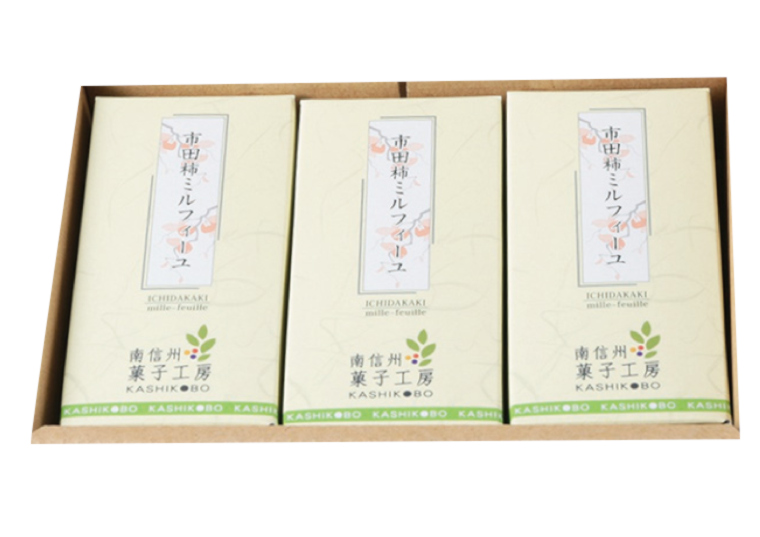 「市田柿ミルフィーユ　１００ｇ×３本」の包材画像