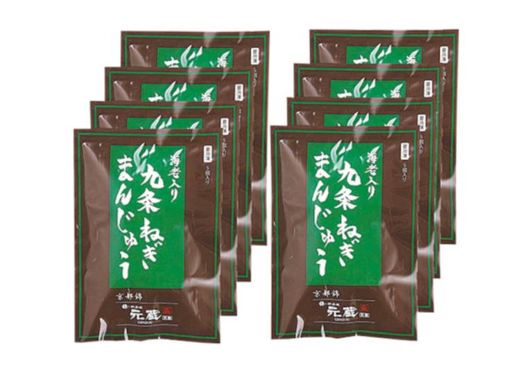 「元蔵別館　九条ねぎまんじゅう（えび入り）　１４０ｇ（５個）×８袋」の包材画像