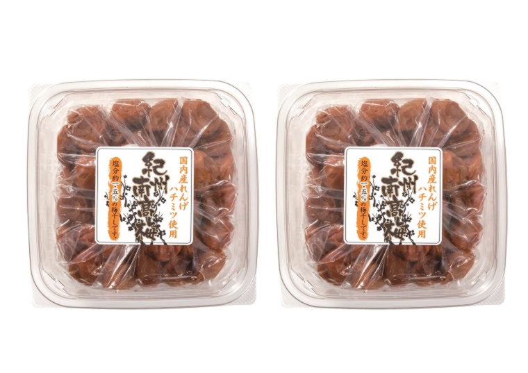 「紀州南高梅はちみつ梅干（塩分１．５％）　４００ｇ×２個」の包材画像