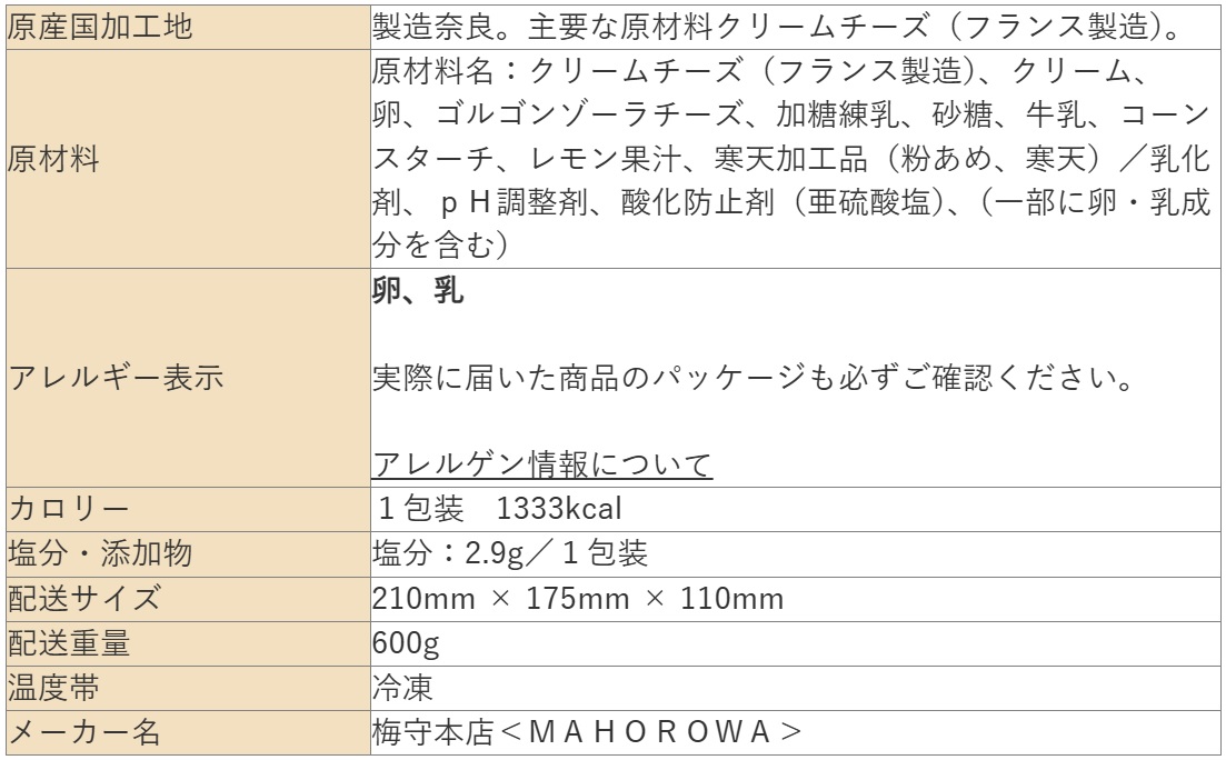 「ＰＲＥＭＩＵＭバスクブルーチーズケーキ　　４号（直径約１２ｃｍ）」の配送サイズやアレルゲンなどの詳細情報画像